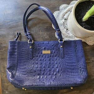 Brahmin Croc Embossed Blue Shoulder Bag